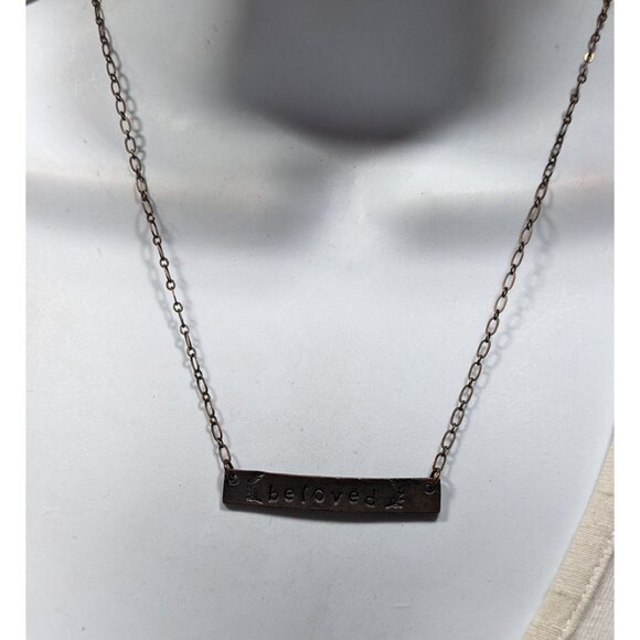 Rustic Beloved Hand Stamped Antiqued Copper Tone Necklace - Picture 2 of 6